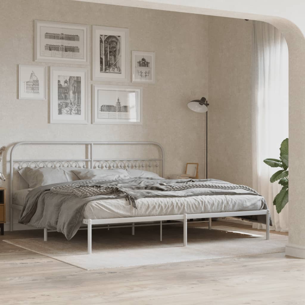Bedframe met hoofdbord metaal wit 200x200 cm is nu te koop bij PeponiXL, paradijselijk wonen!