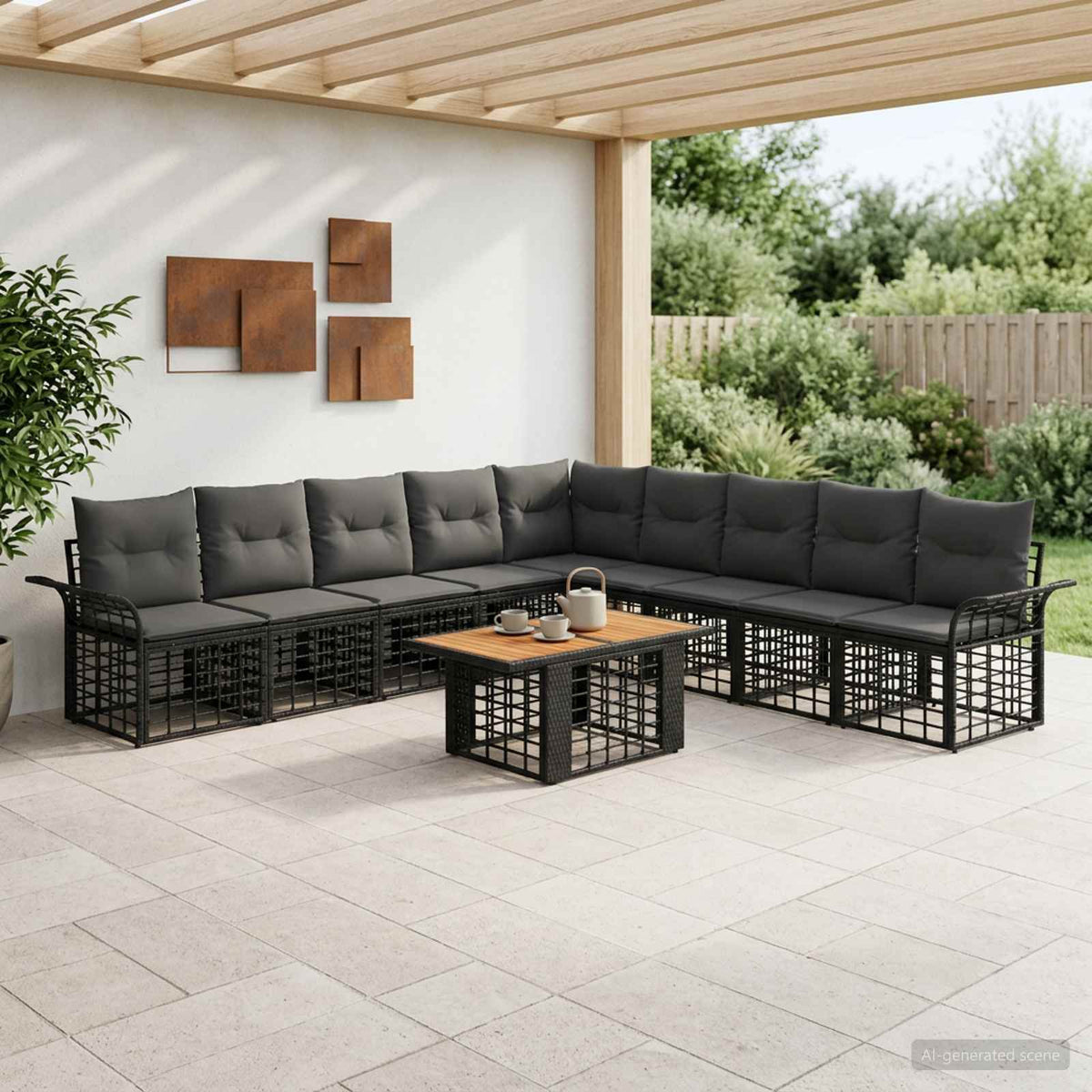 Tuinbankenset 10 st Zwart en Donkergrijs poly rattan is nu te koop bij PeponiXL, paradijselijk wonen!