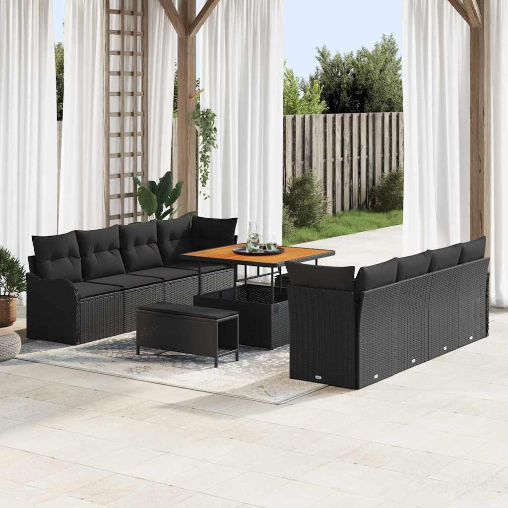 Tuinbankenset met kussen 11 pcs Zwart poly rattan is nu te koop bij PeponiXL, paradijselijk wonen!