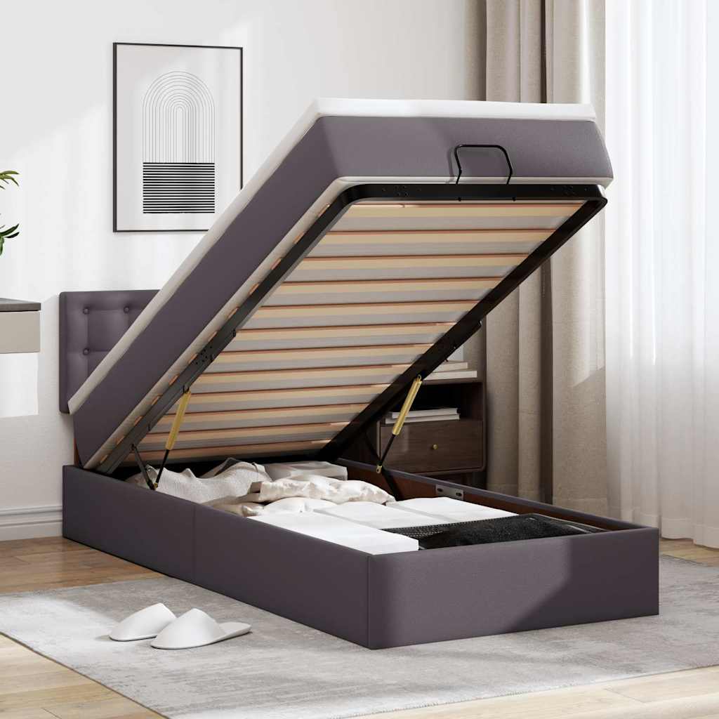 Ottoman bed met matrassen en LED's 90x190cm kunstleer grijs is nu te koop bij PeponiXL, paradijselijk wonen!