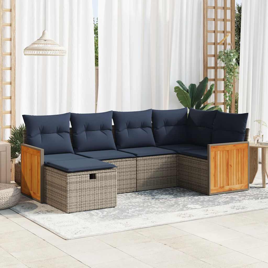 6-delige Loungeset met kussens poly rattan grijs is nu te koop bij PeponiXL, paradijselijk wonen!