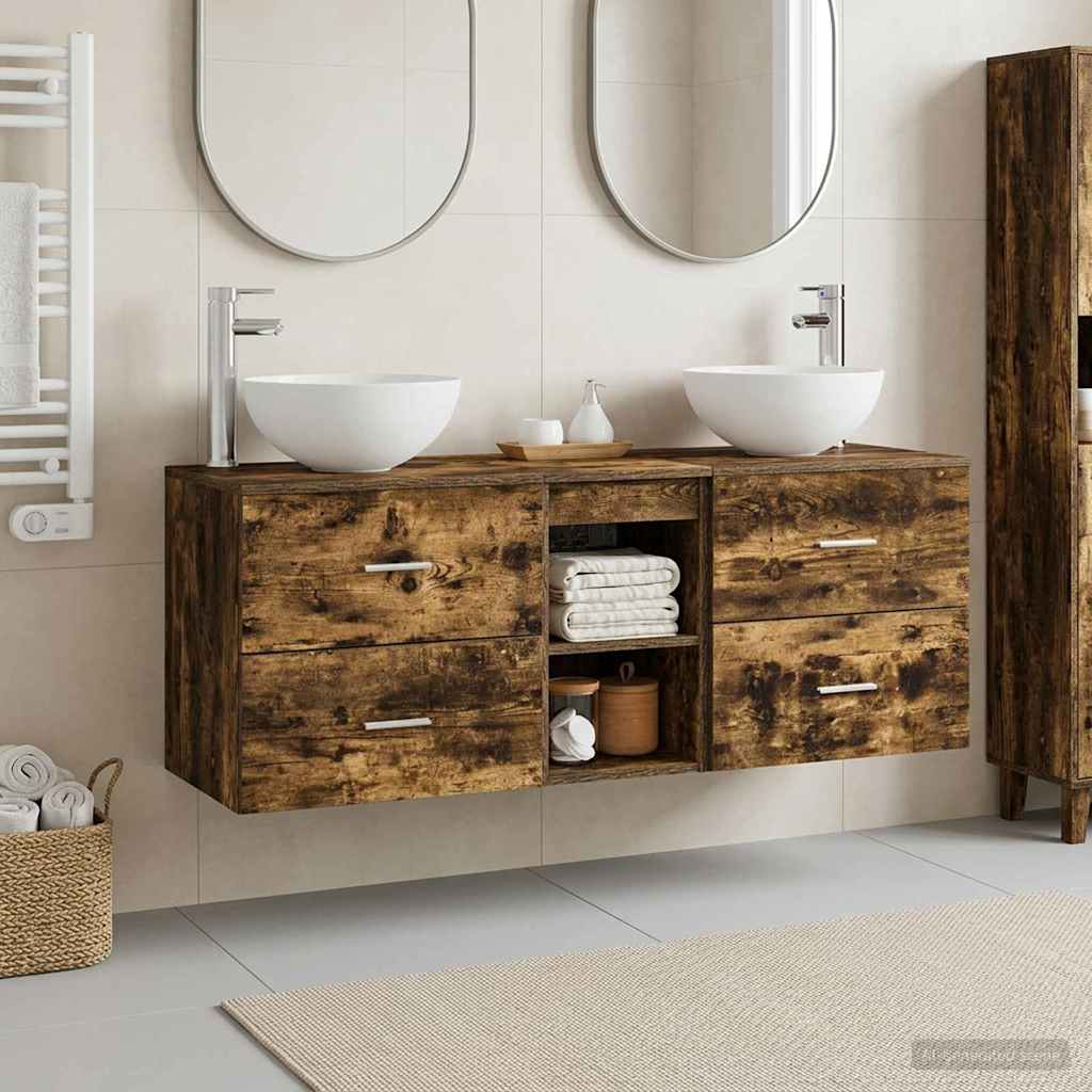 Badkamerkastenset 3 st Gerookt eiken 49,5 x 35 x 63 cm is nu te koop bij PeponiXL, paradijselijk wonen!