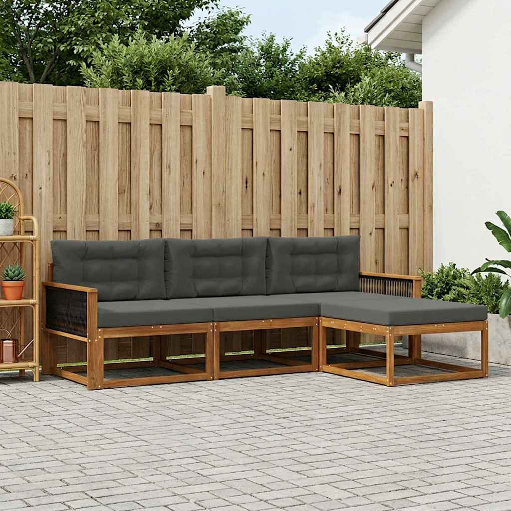 Buiten bankenset met kussen 4 pcs Natuurlijk en Antraciet is nu te koop bij PeponiXL, paradijselijk wonen!
