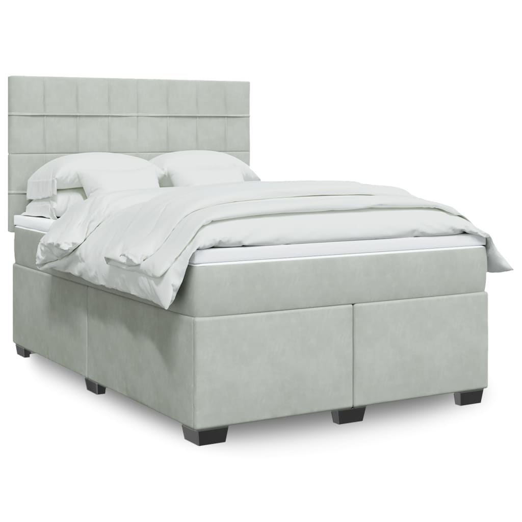 Boxspring met matras fluweel lichtgrijs 160x200 cm is nu te koop bij PeponiXL, paradijselijk wonen!
