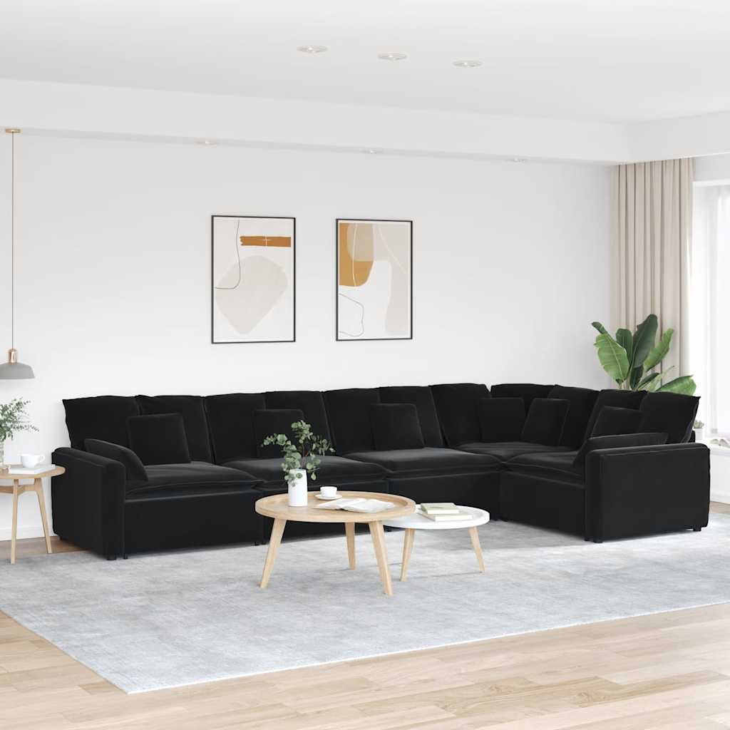 Modulaire bank met kussens fluweel zwart is nu te koop bij PeponiXL, paradijselijk wonen!