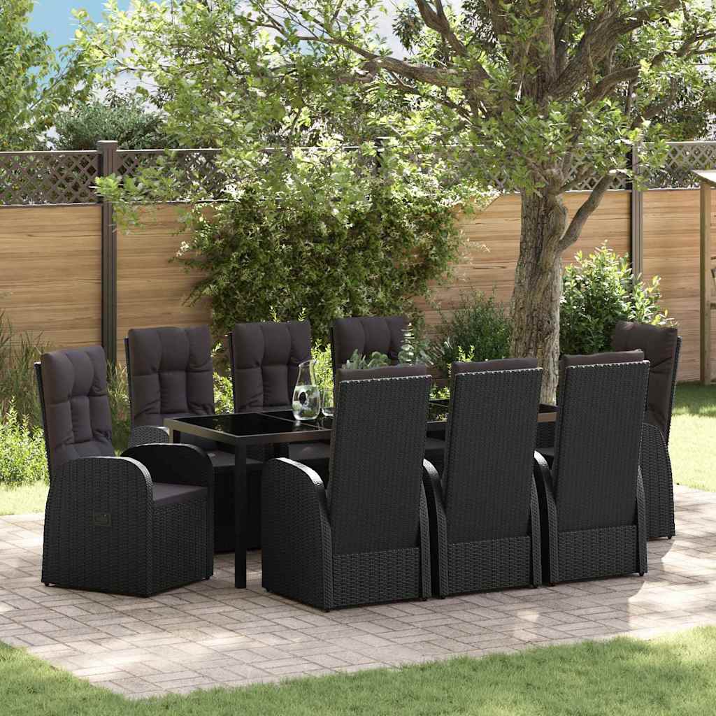 Tuin eettafelset met kussen 9 pcs Zwart poly rattan is nu te koop bij PeponiXL, paradijselijk wonen!