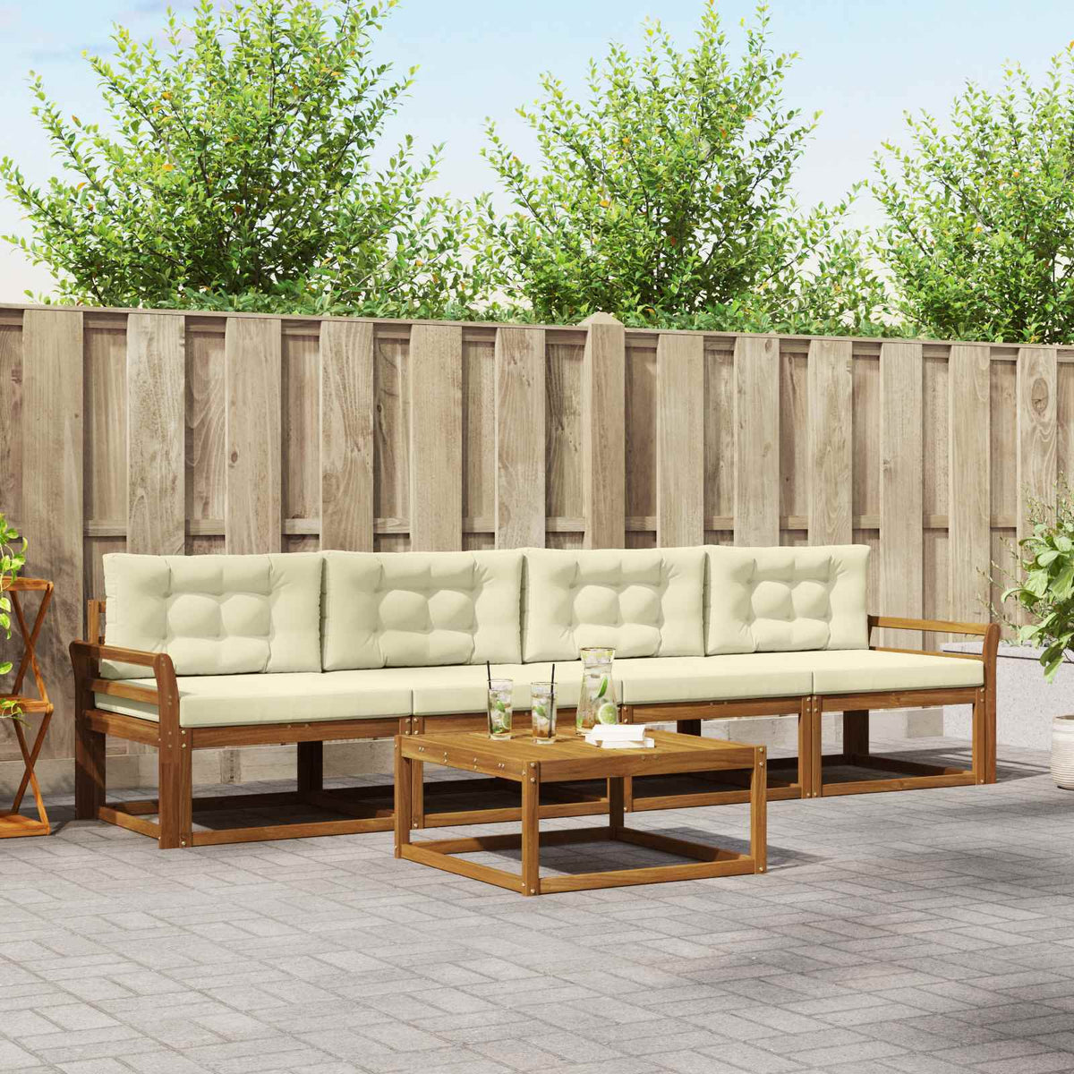 Buiten bankenset met kussen 5 pcs Natuurlijk en Crème is nu te koop bij PeponiXL, paradijselijk wonen!