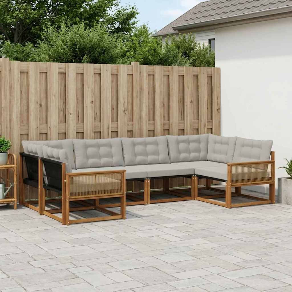 Buiten bankenset met kussen 6 pcs Naturel en lichtgrijs is nu te koop bij PeponiXL, paradijselijk wonen!