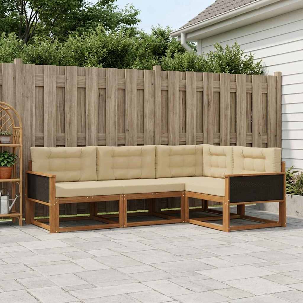 Buiten bankenset met kussen 4 pcs Natuurlijk en Beige is nu te koop bij PeponiXL, paradijselijk wonen!