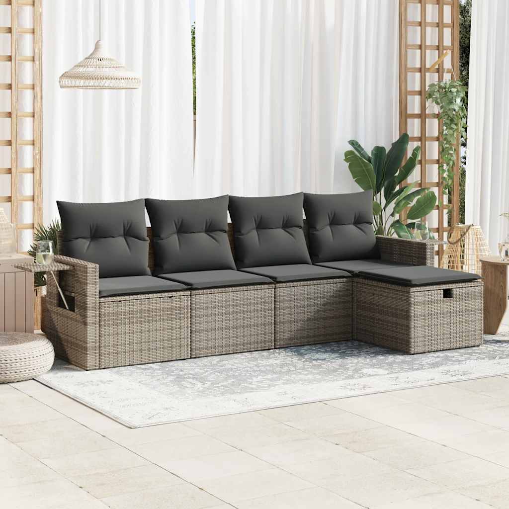 5-delige Loungeset met kussens poly rattan grijs is nu te koop bij PeponiXL, paradijselijk wonen!