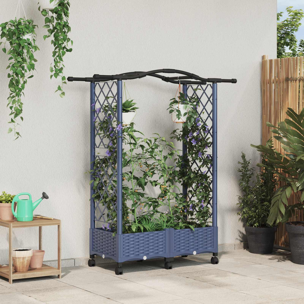 Verhoogd Bed met Trellis en Dak Grijs 124 x 40 x 129 cm PP is nu te koop bij PeponiXL, paradijselijk wonen!