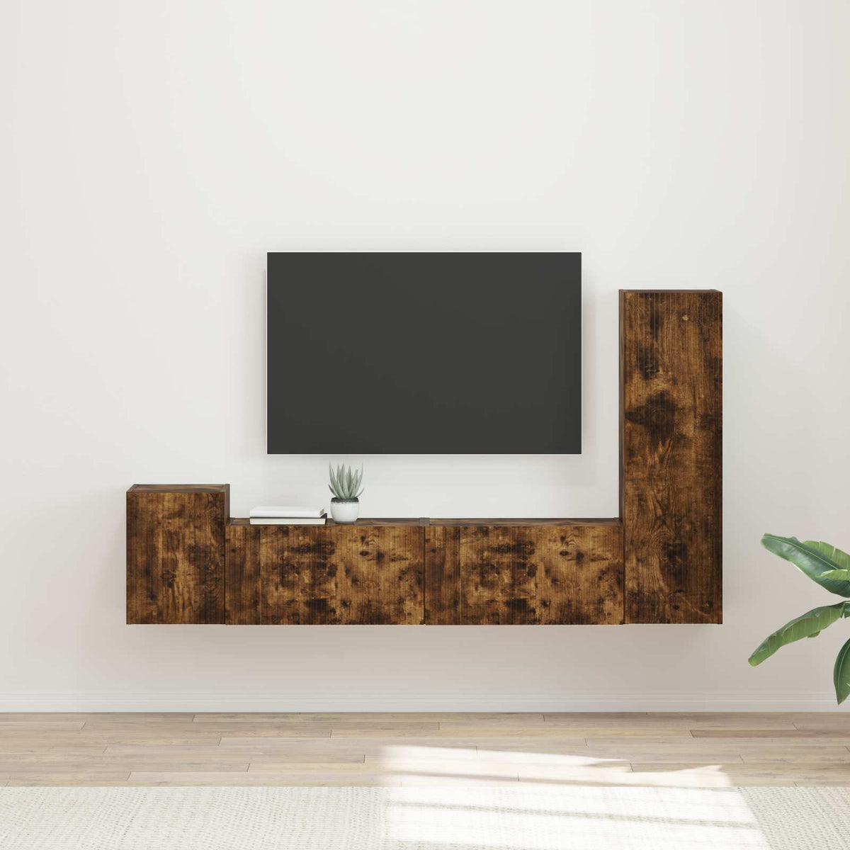 Tv-meubelset Wandgemonteerd 4 pcs Gerookt eiken Bewerkt hout is nu te koop bij PeponiXL, paradijselijk wonen!