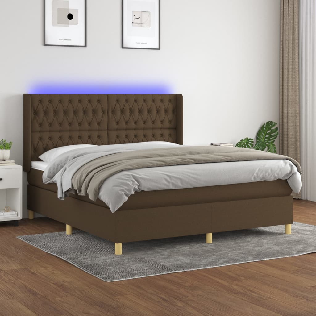 Boxspring met matras en LED stof donkerbruin 160x200 cm is nu te koop bij PeponiXL, paradijselijk wonen!