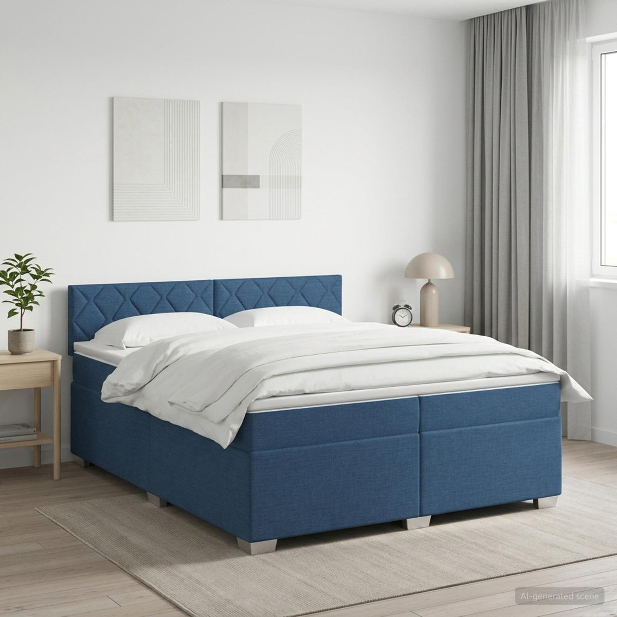 Boxspringbed met matras met hoofdeinde Blauw 200 x 200 cm Stof is nu te koop bij PeponiXL, paradijselijk wonen!