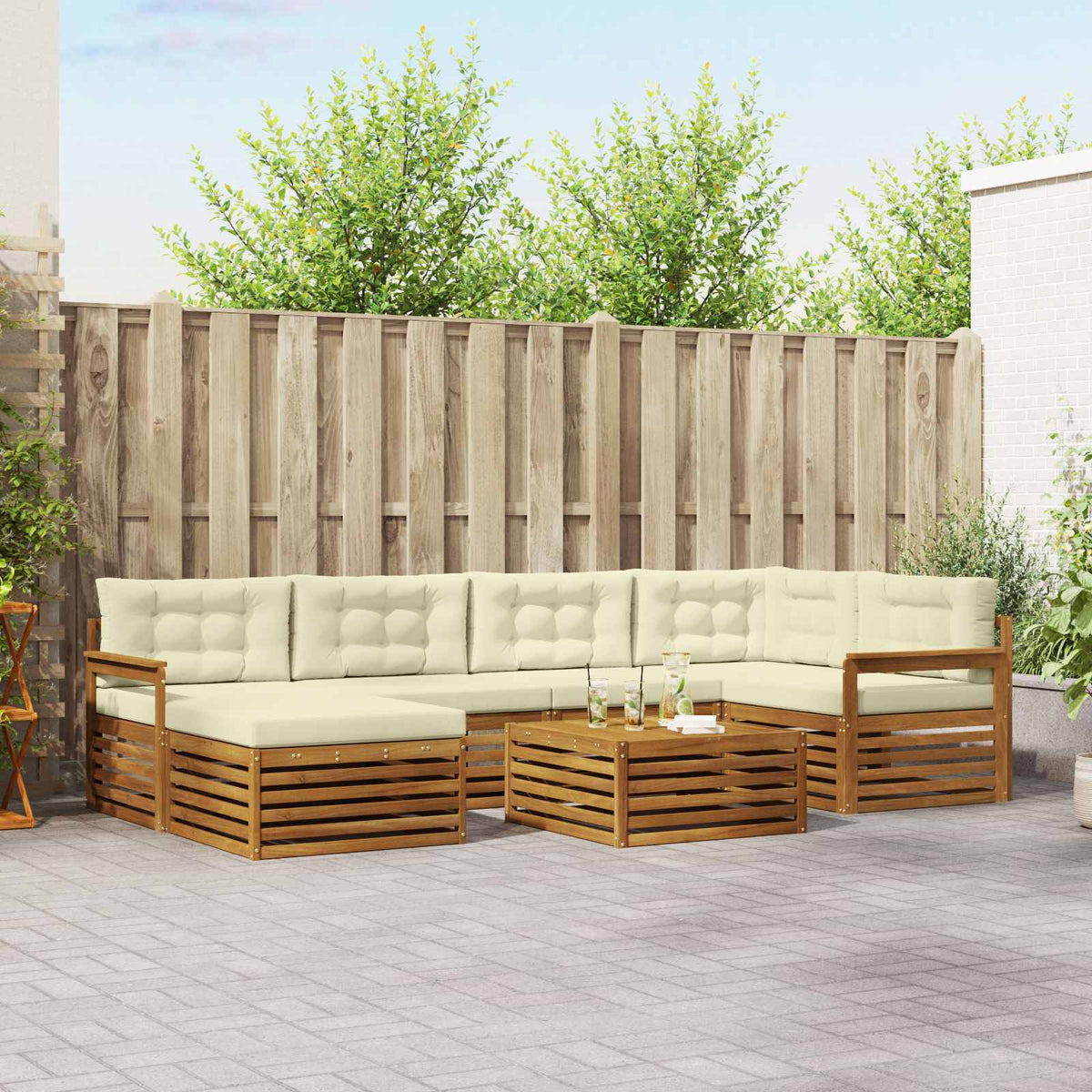 Buiten bankenset met kussen 7 pcs Natuurlijk en Crème is nu te koop bij PeponiXL, paradijselijk wonen!