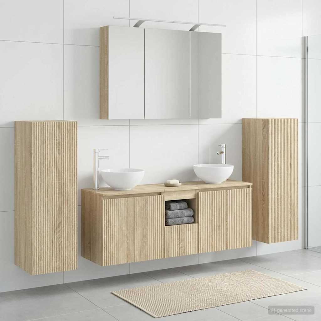 Badkamermeubelset 6 st Sonoma Eiken Bewerkt hout en glas is nu te koop bij PeponiXL, paradijselijk wonen!