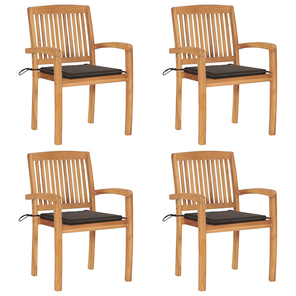 Tuinstoelen stapelbaar 4 st met kussens massief teakhout is nu te koop bij PeponiXL, paradijselijk wonen!