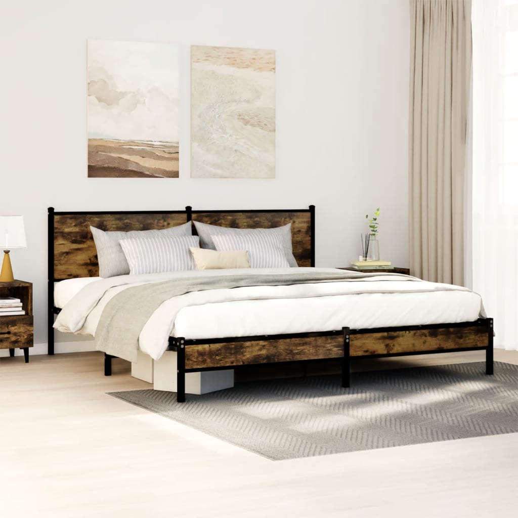 Bedframe zonder matras metaal gerookt eikenkleurig 160x200 cm is nu te koop bij PeponiXL, paradijselijk wonen!