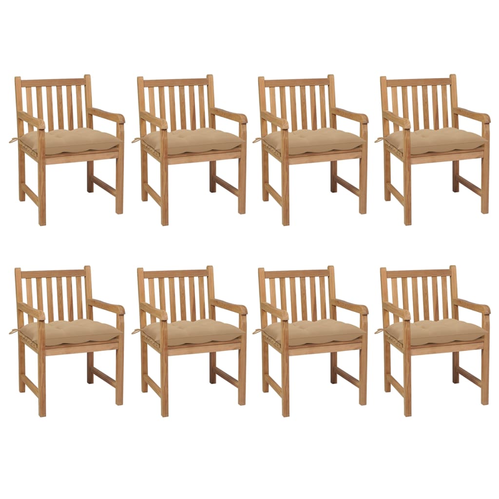 Tuinstoelen 8 st met beige kussens massief teakhout is nu te koop bij PeponiXL, paradijselijk wonen!