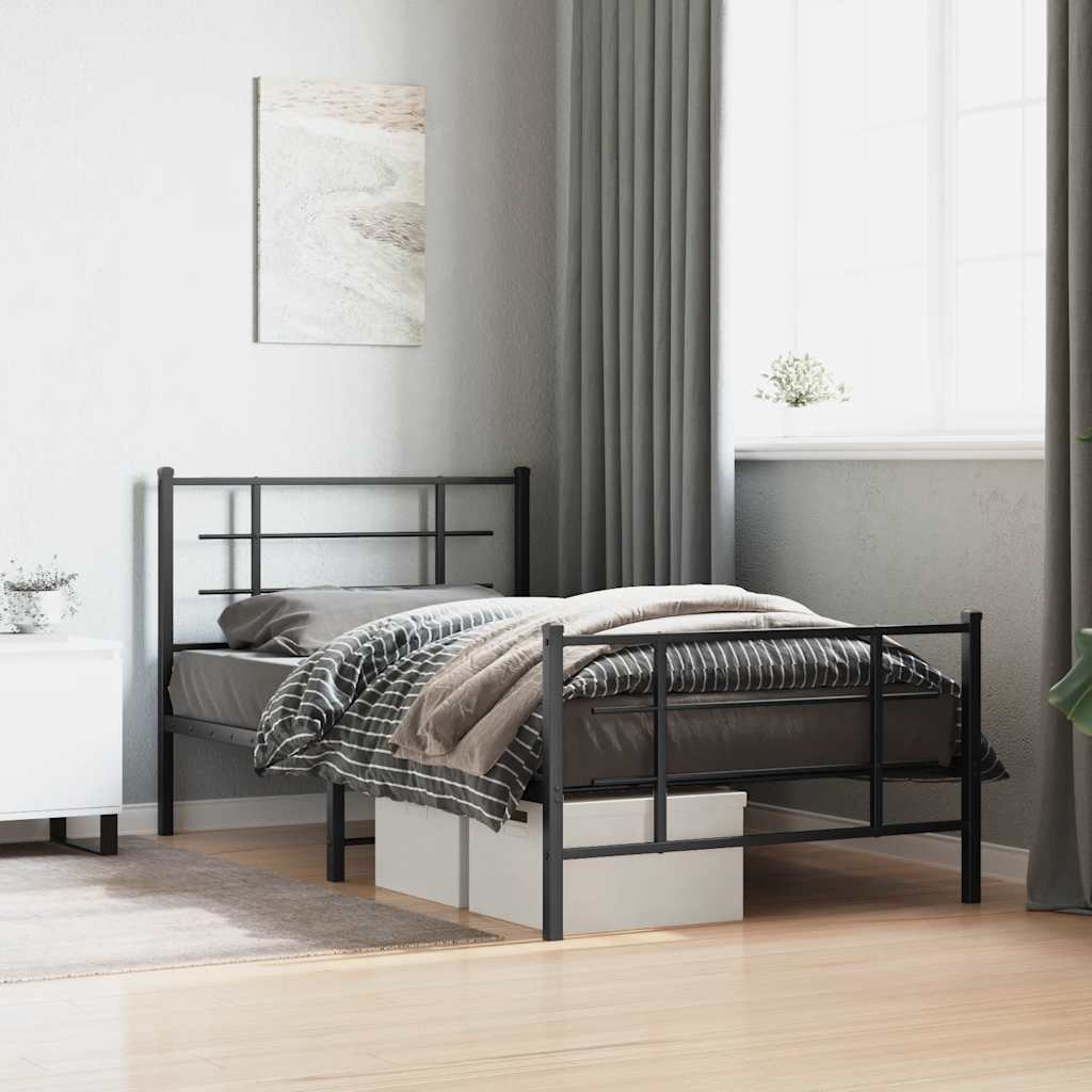 Bedframe met hoofd- en voeteneinde metaal zwart 100x200 cm is nu te koop bij PeponiXL, paradijselijk wonen!