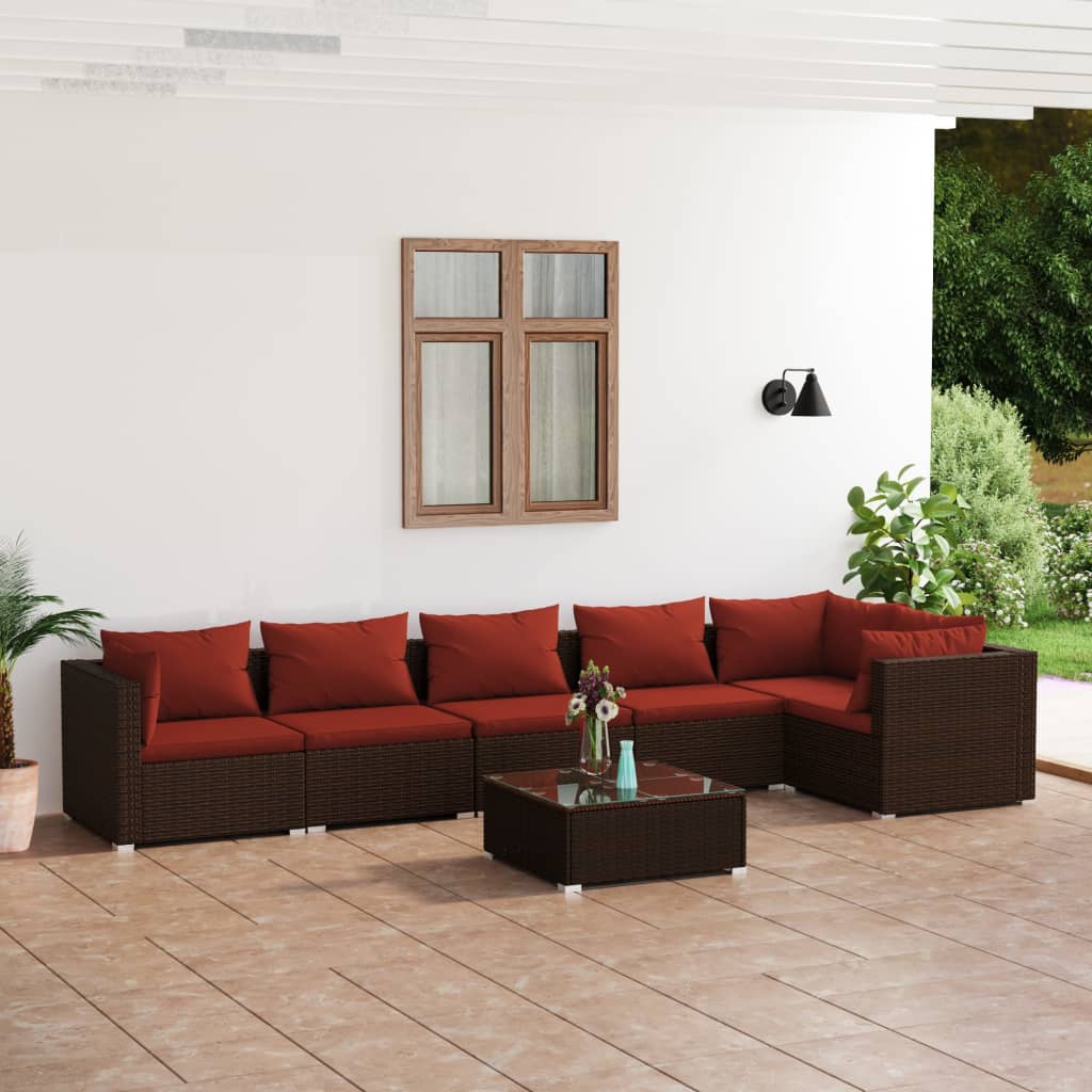 7-delige Loungeset met kussens poly rattan bruin is nu te koop bij PeponiXL, paradijselijk wonen!