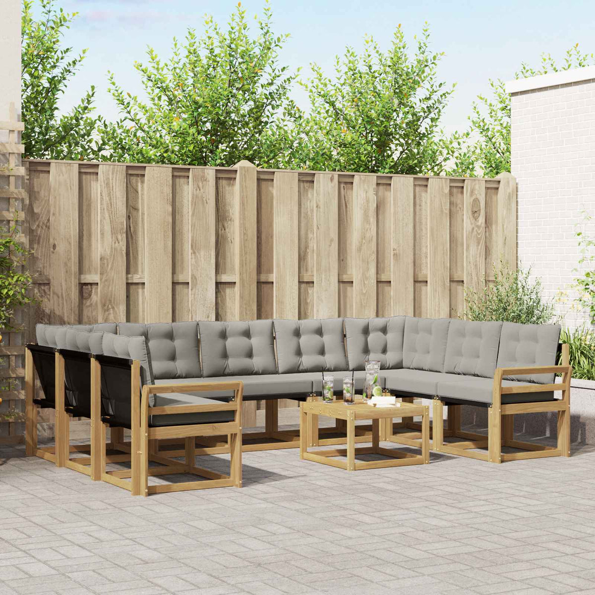 Buiten bankenset met kussen 10 pcs Wit en Lichtgrijs is nu te koop bij PeponiXL, paradijselijk wonen!