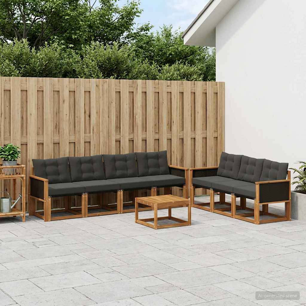 Buiten bankenset met kussen 8 pcs Naturel en Zwart is nu te koop bij PeponiXL, paradijselijk wonen!
