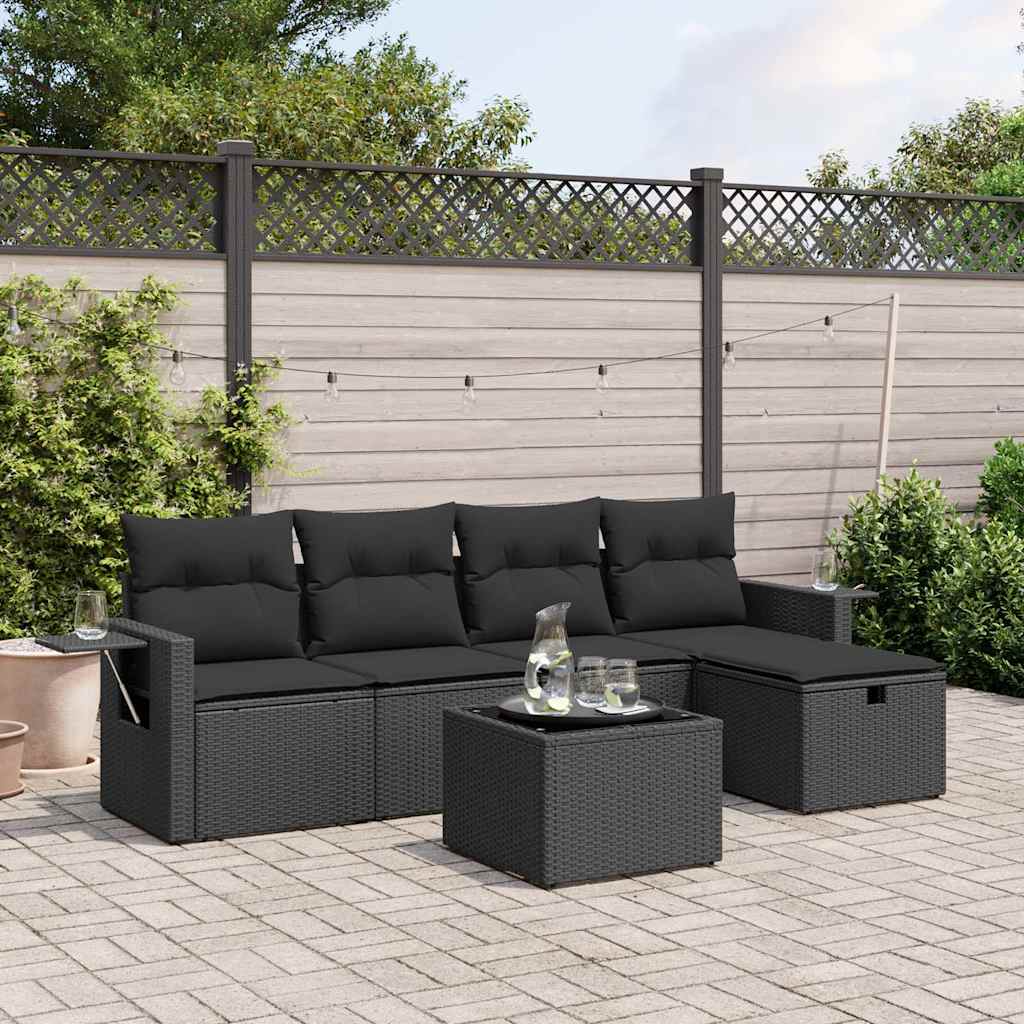 6-delige Loungeset met kussens poly rattan zwart is nu te koop bij PeponiXL, paradijselijk wonen!