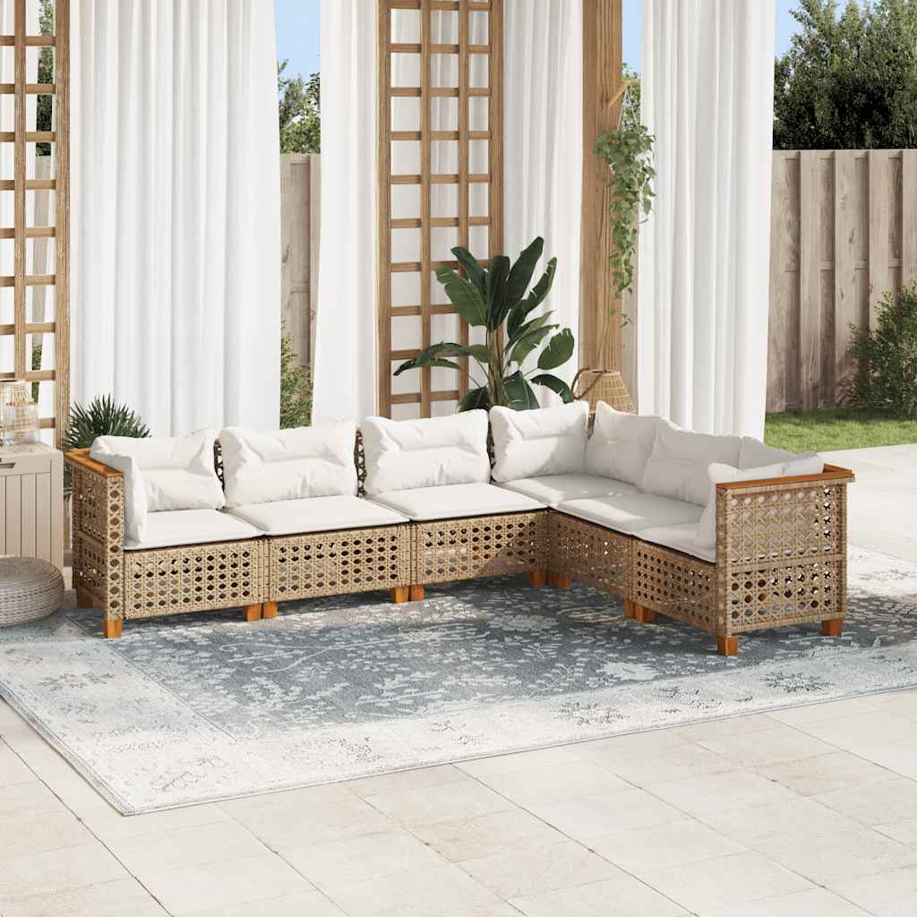 6-delige Loungeset met kussens poly rattan beige is nu te koop bij PeponiXL, paradijselijk wonen!
