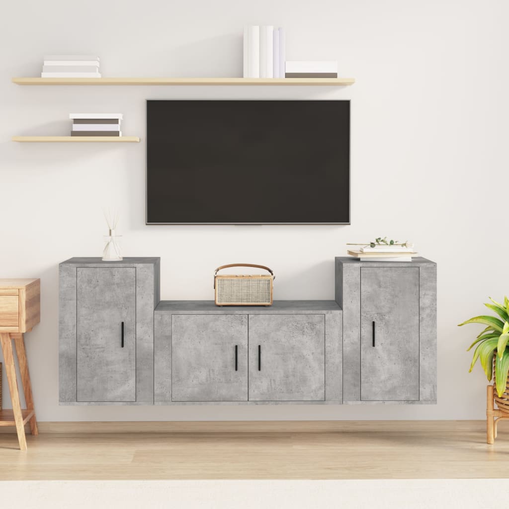 3-delige Tv-meubelset bewerkt hout betongrijs is nu te koop bij PeponiXL, paradijselijk wonen!