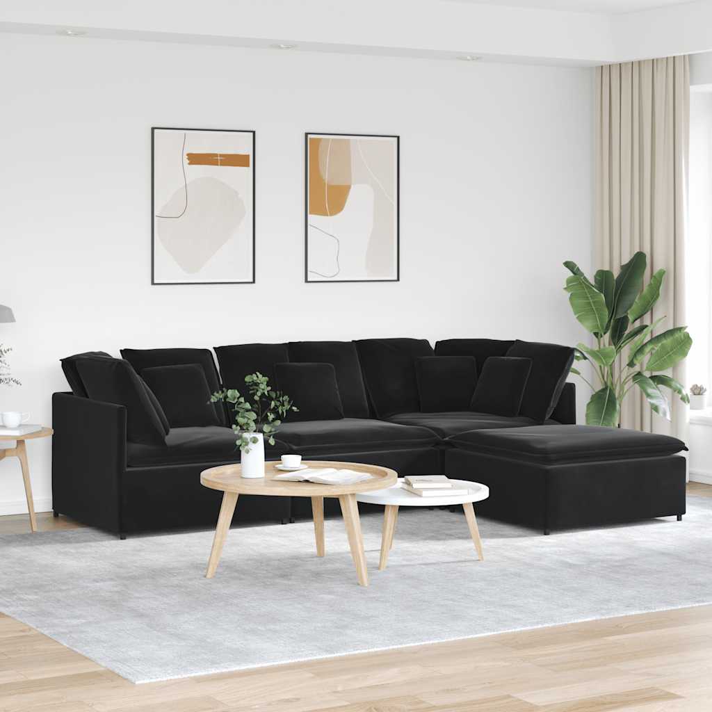 Modulaire bank met voetenbank en kussens fluweel zwart is nu te koop bij PeponiXL, paradijselijk wonen!