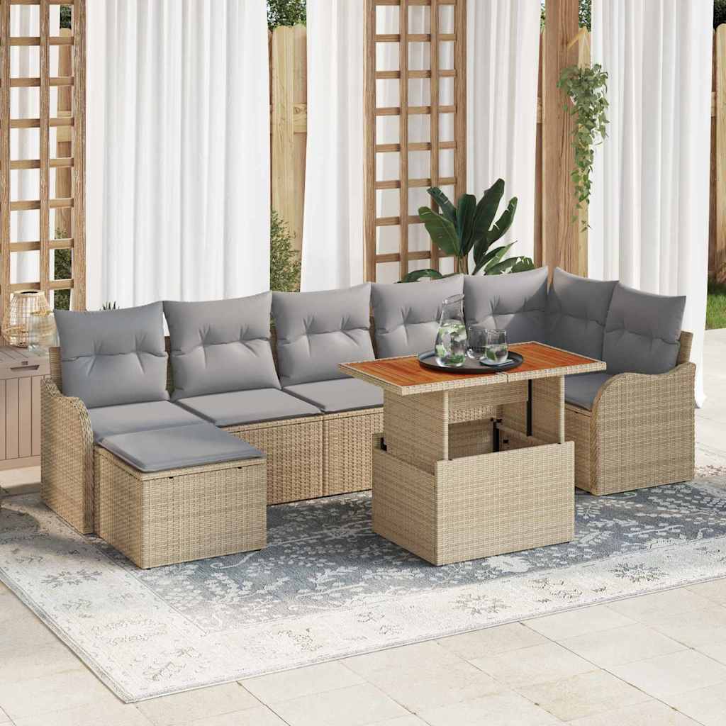 Tuin Sofa Set met opslag 8 pcs Beige Poly riet is nu te koop bij PeponiXL, paradijselijk wonen!