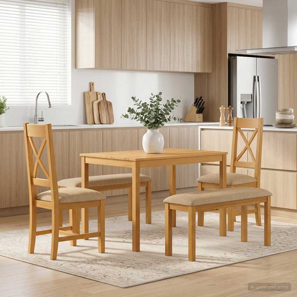 Eetkamerset 5 st Beige Massief Eikenhout is nu te koop bij PeponiXL, paradijselijk wonen!