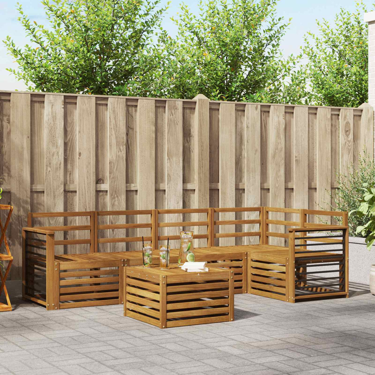 Hoekbank Set 6 pcs Naturel Massief Acaciahout is nu te koop bij PeponiXL, paradijselijk wonen!
