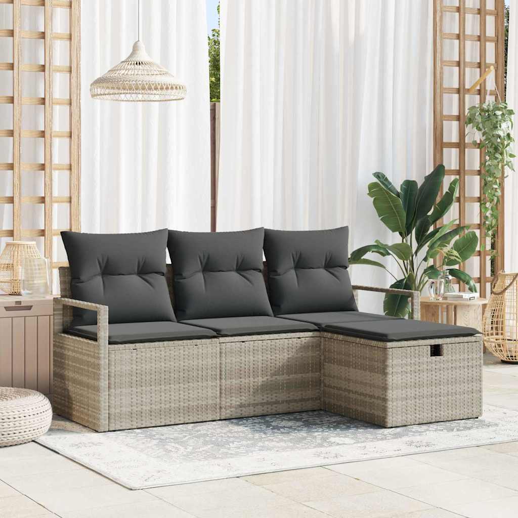 Bankstel 4 st 4-Aantal zitplaatsen Lichtgrijs poly rattan is nu te koop bij PeponiXL, paradijselijk wonen!