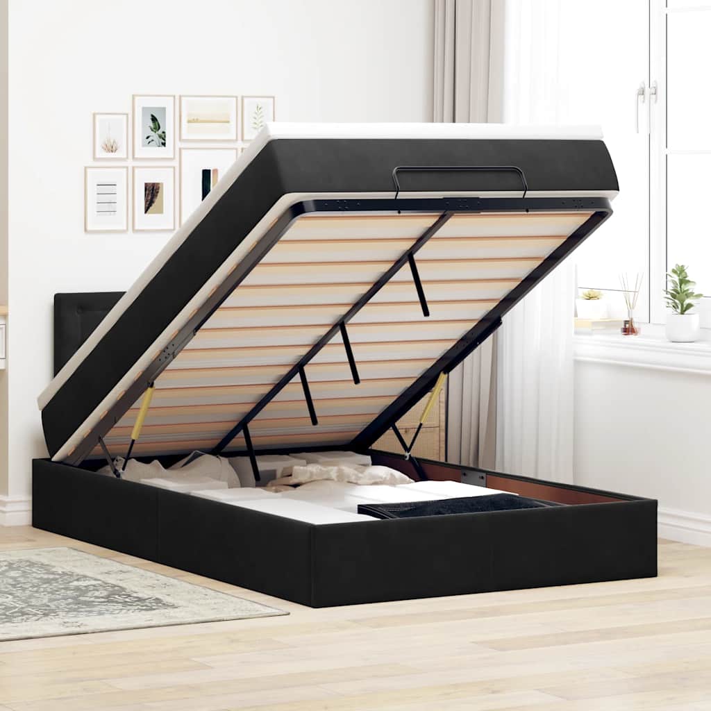 Ottoman bed met matras en LED's 120x200cm fluweel zwart is nu te koop bij PeponiXL, paradijselijk wonen!