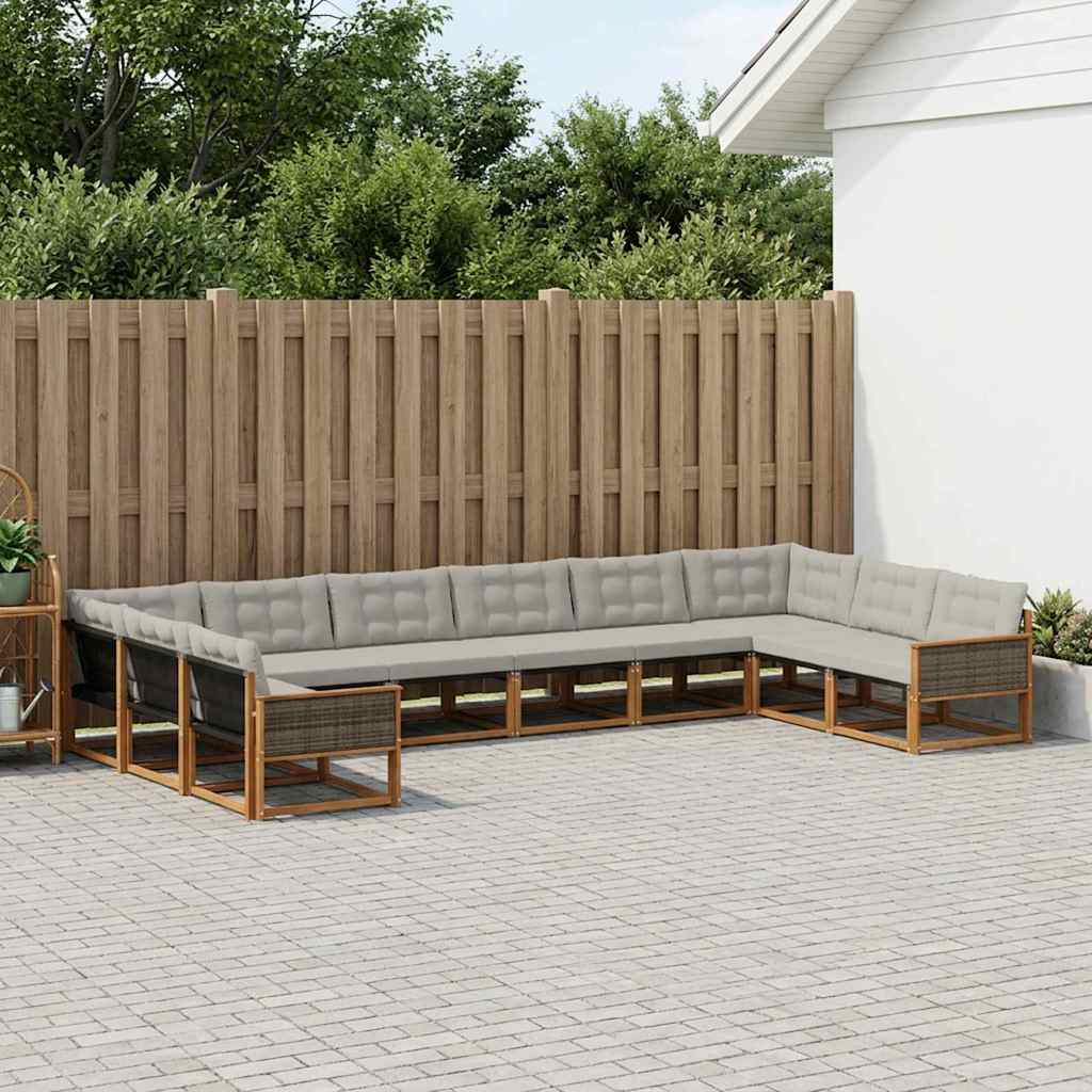 Buiten bankenset met kussen 10 pcs Naturel en lichtgrijs is nu te koop bij PeponiXL, paradijselijk wonen!