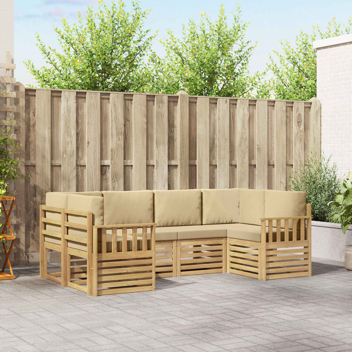 Buiten bankenset 5 pcs Wit en Beige 245 x 128,5 x 73 cm is nu te koop bij PeponiXL, paradijselijk wonen!