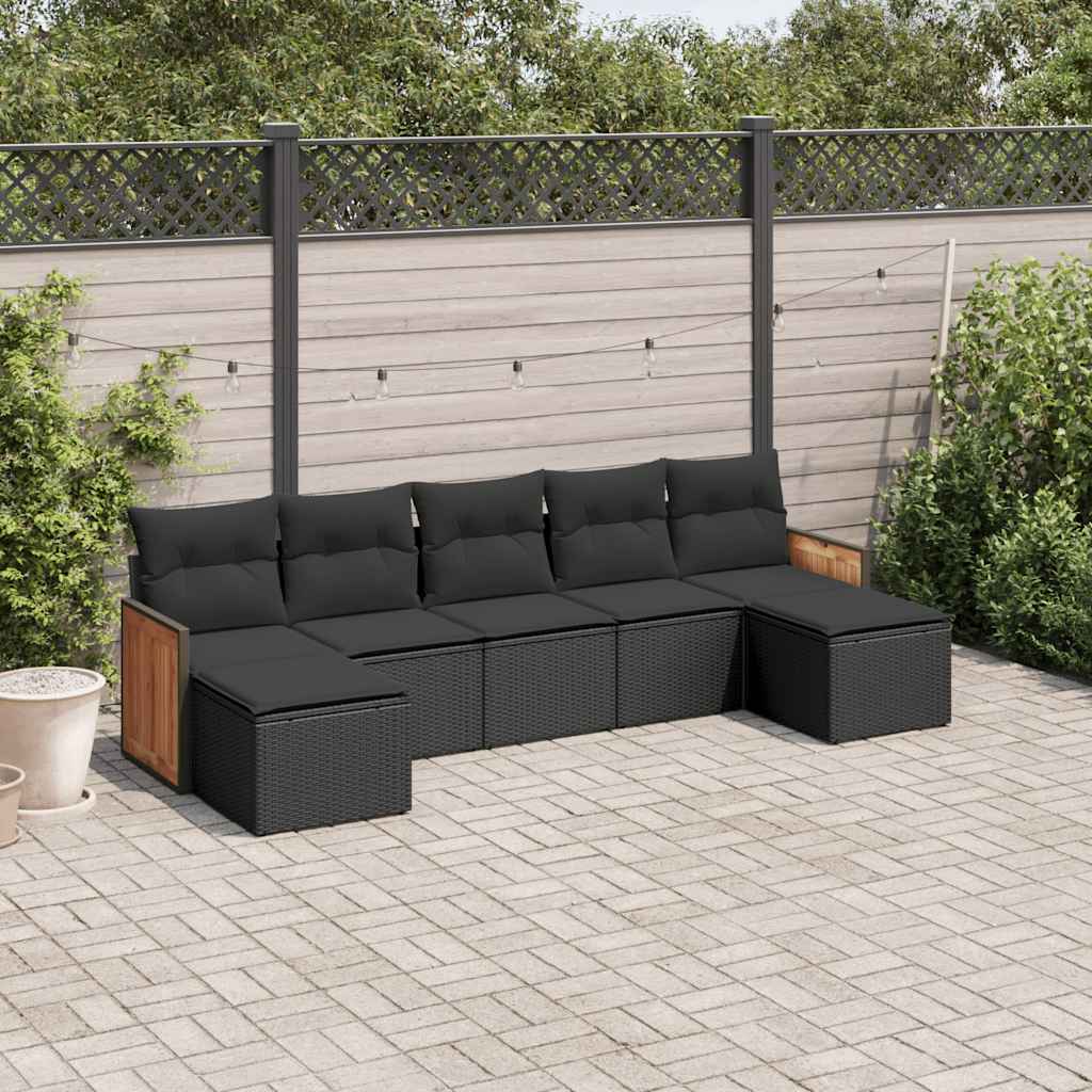 7-delige Loungeset met kussens poly rattan zwart is nu te koop bij PeponiXL, paradijselijk wonen!