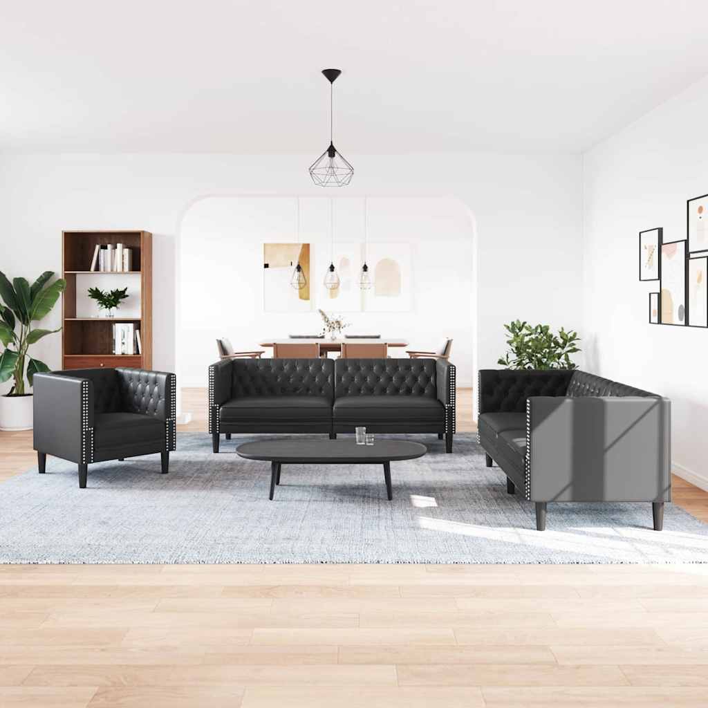 Woonkamer Bank 3 st Zwart Nep Leer is nu te koop bij PeponiXL, paradijselijk wonen!