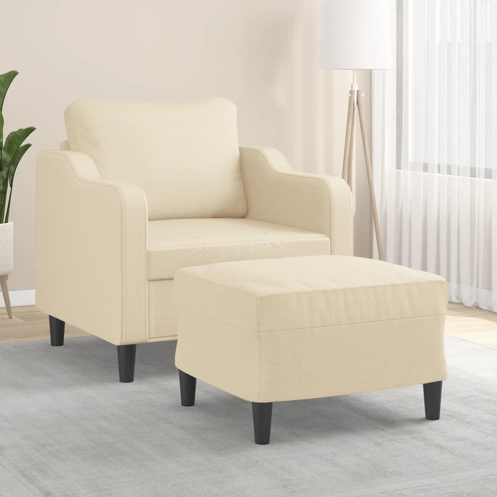 Fauteuil met voetenbank 60 cm stof crèmekleurig is nu te koop bij PeponiXL, paradijselijk wonen!