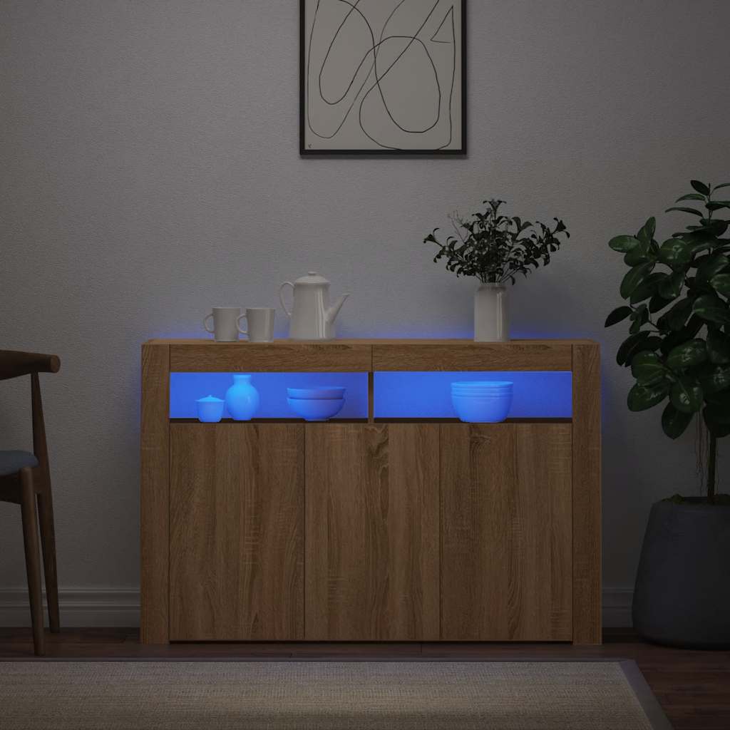 Dressoir met LED-verlichting 115,5x30x75 cm sonoma eikenkleur is nu te koop bij PeponiXL, paradijselijk wonen!