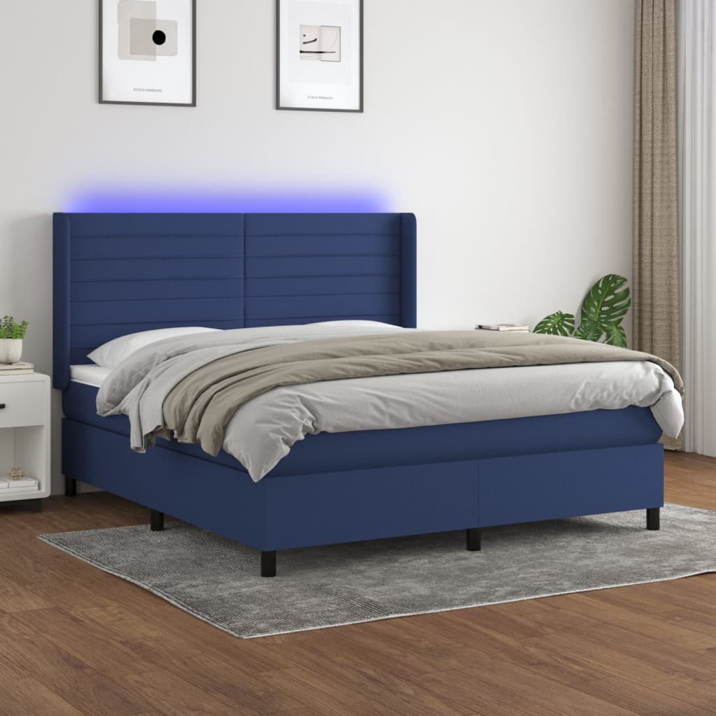 Boxspring met matras en LED stof blauw 180x200 cm is nu te koop bij PeponiXL, paradijselijk wonen!