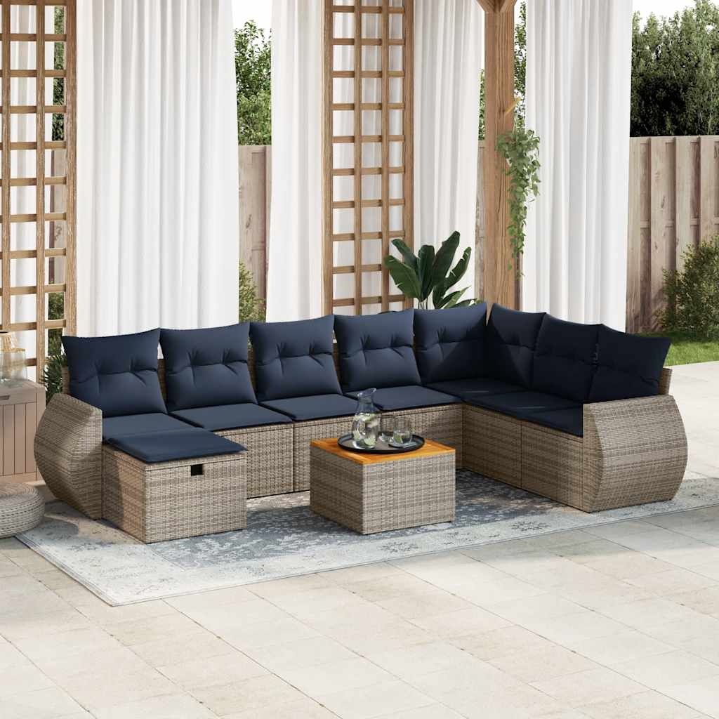 9-delige Loungeset met kussens poly rattan grijs is nu te koop bij PeponiXL, paradijselijk wonen!