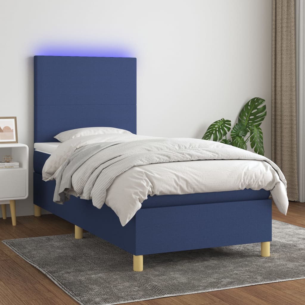 Boxspring met matras en LED stof blauw 90x200 cm is nu te koop bij PeponiXL, paradijselijk wonen!