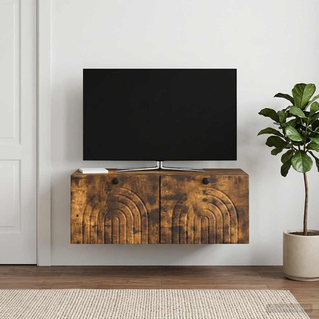 Wandbeugel TV-kast Gerookt eiken 78,5 x 41 x 30 cm Bewerkt hout is nu te koop bij PeponiXL, paradijselijk wonen!
