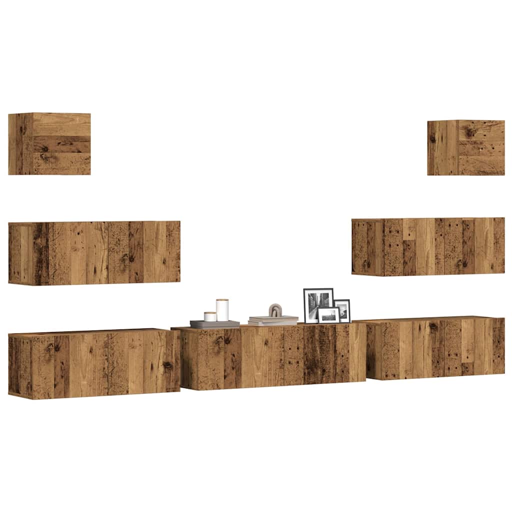 7-delig Tv-meubelset wandmontage bewerkt hout oud houtkleurig is nu te koop bij PeponiXL, paradijselijk wonen!