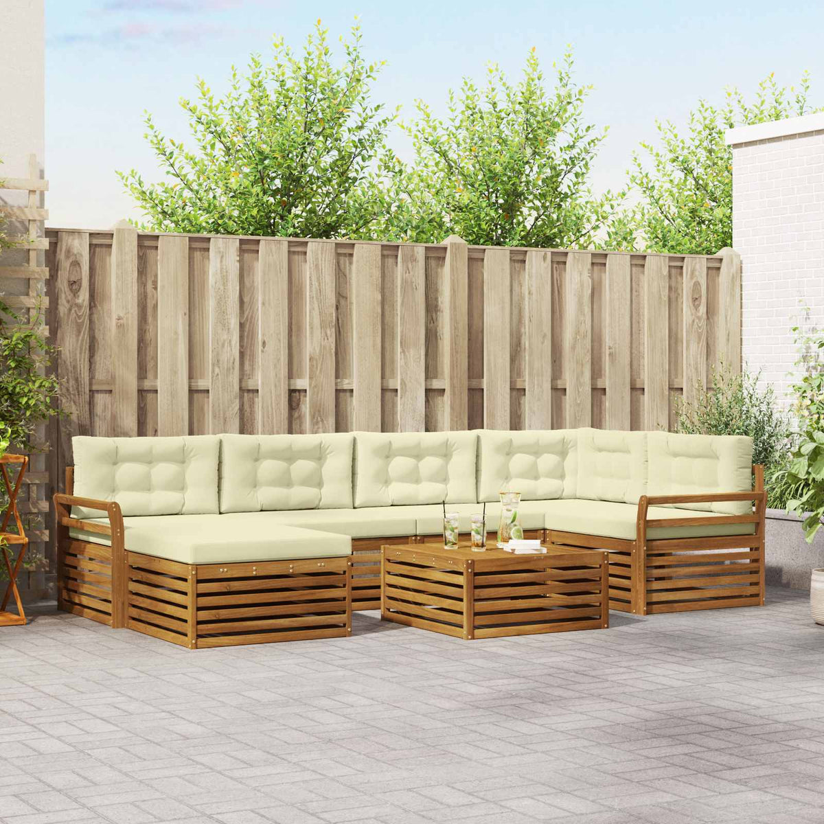 Buiten bankenset met kussen 7 pcs Natuurlijk en Crème is nu te koop bij PeponiXL, paradijselijk wonen!