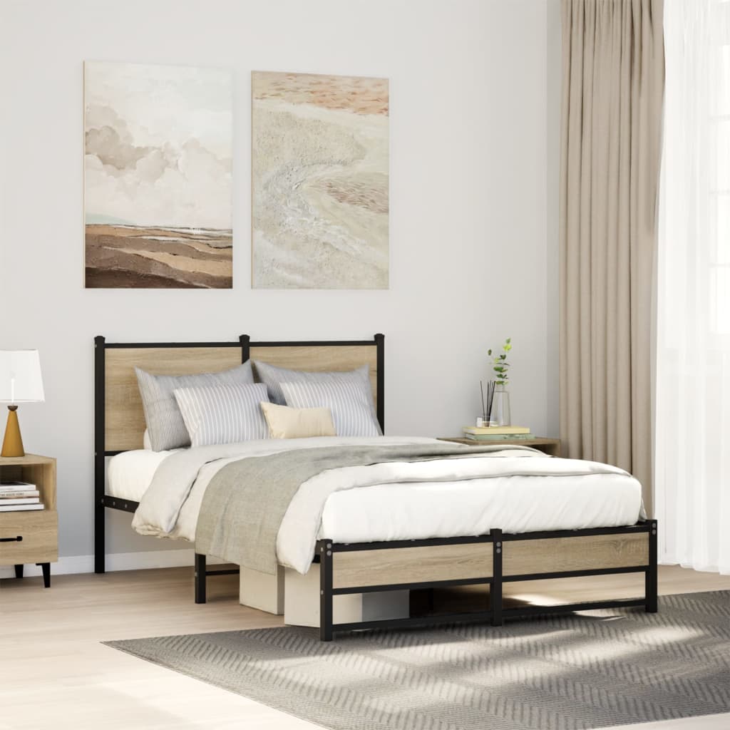 Bedframe zonder matras metaal sonoma eikenkleurig 120x190 cm is nu te koop bij PeponiXL, paradijselijk wonen!