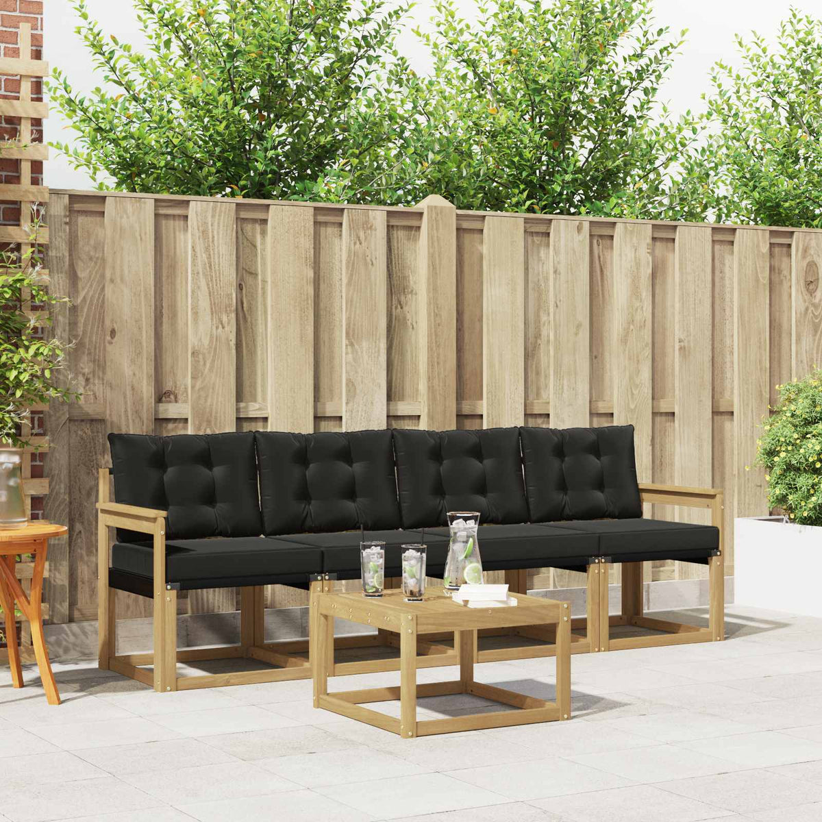 Buiten bankenset met kussen 5 pcs Wit en zwart is nu te koop bij PeponiXL, paradijselijk wonen!
